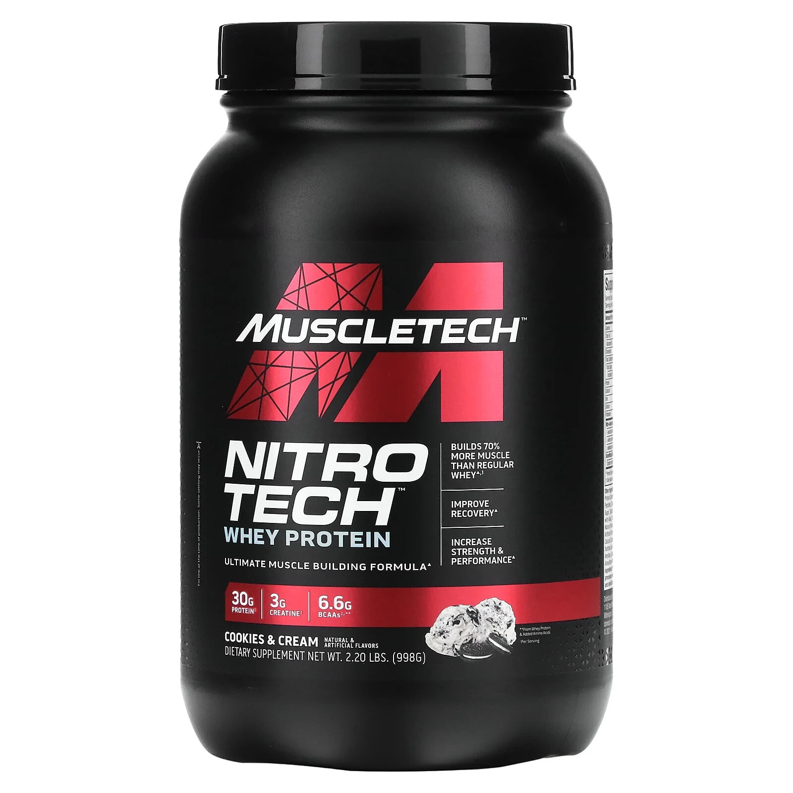 MuscleTech, Nitro Tech, Whey Protein, Vanilla Cream, 2.21 lbs (1 kg)