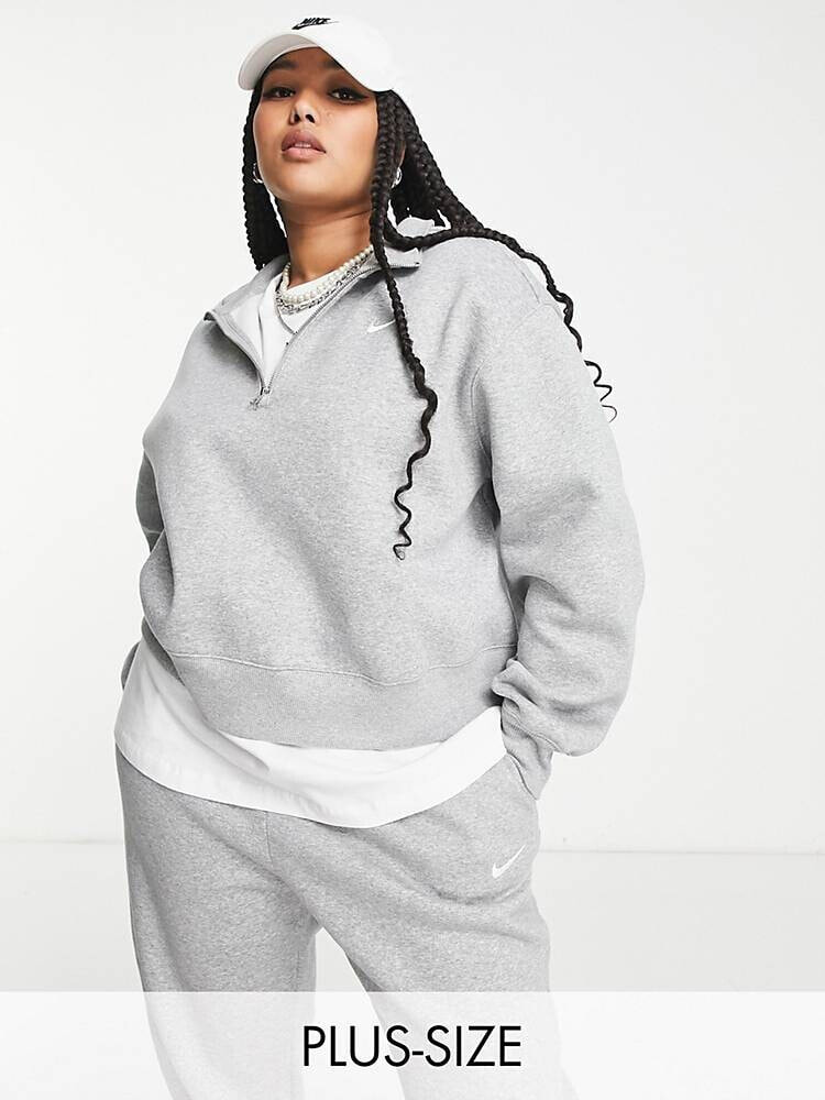 Nike Plus – Sweatshirt in Grau und Segelweiß mit kleinem Swoosh-Logo und kurzem Reißverschluss