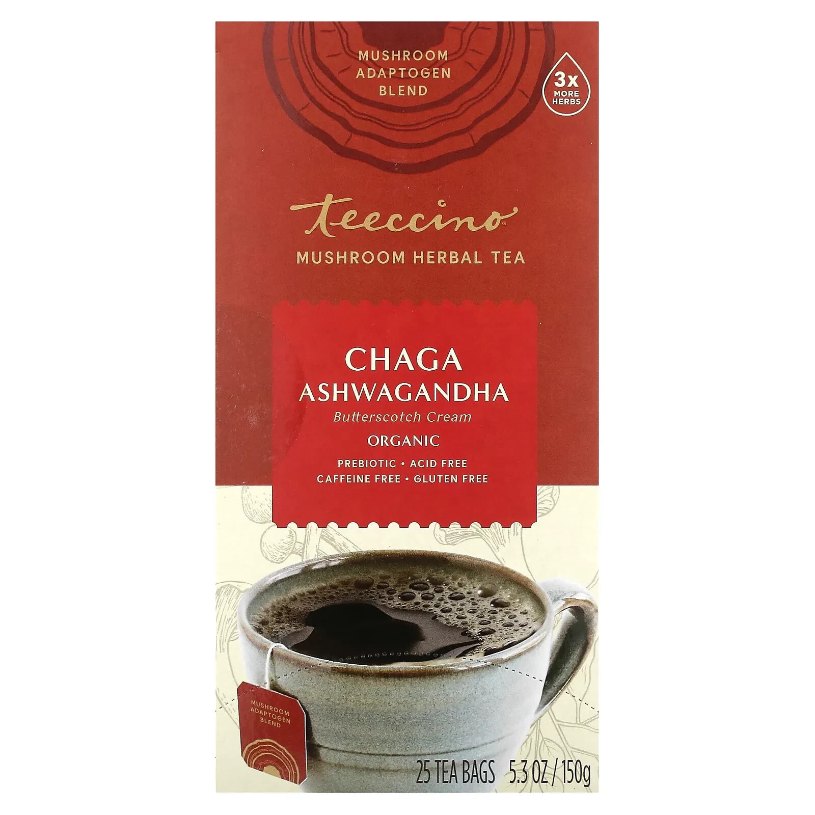 Mushroom Herbal Tea, Cordyceps Schisandra, Caffeine Free, 10 Tea Bags, 2.12 oz (60 g)