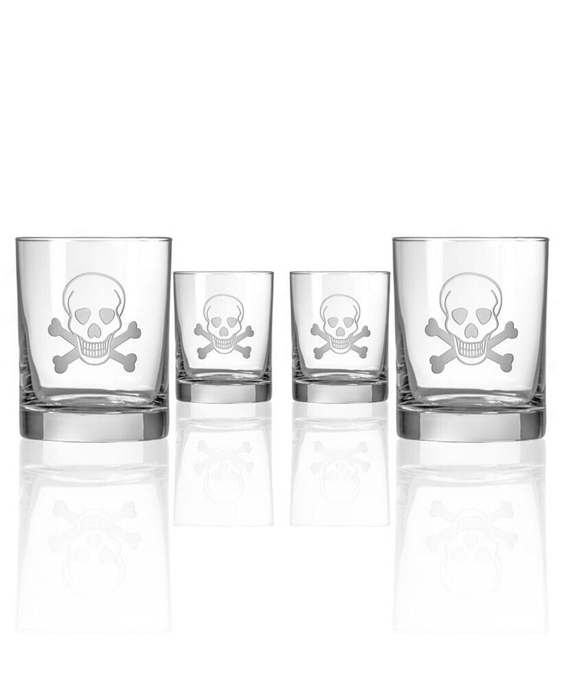 Rolf Glass skull and Cross Bones Double Old Fashioned 14Oz - Set Of 4 Glasses