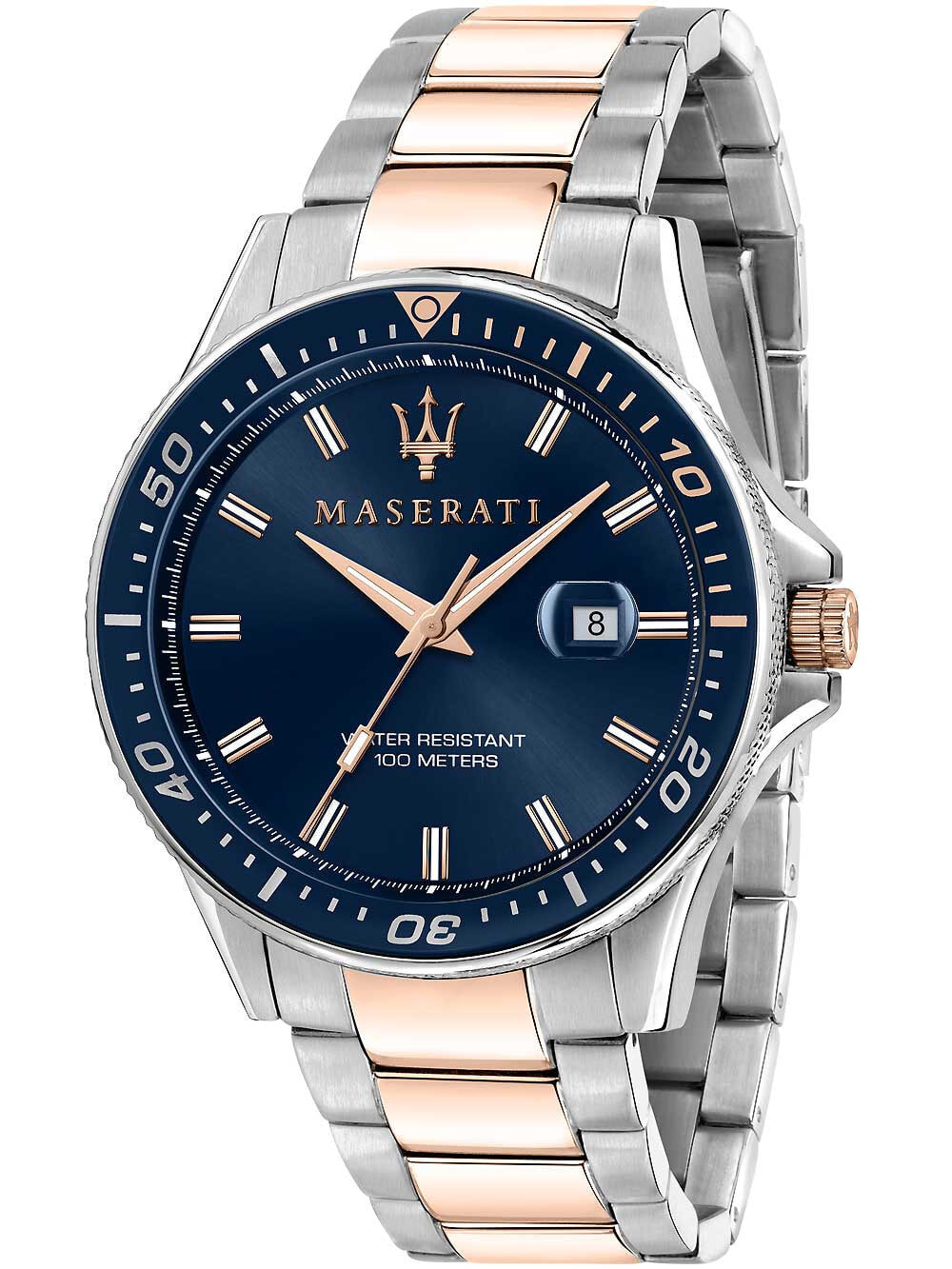 Мужские наручные часы с серебряным браслетом Maserati R8853140003 Sfida mens watch 44mm 10ATM
