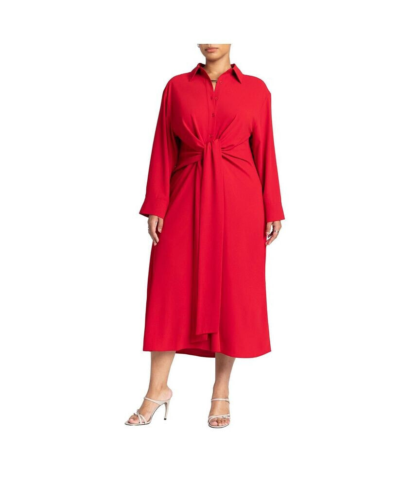 ELOQUII women's Plus Size Tie Front Oversized Shirt Dress