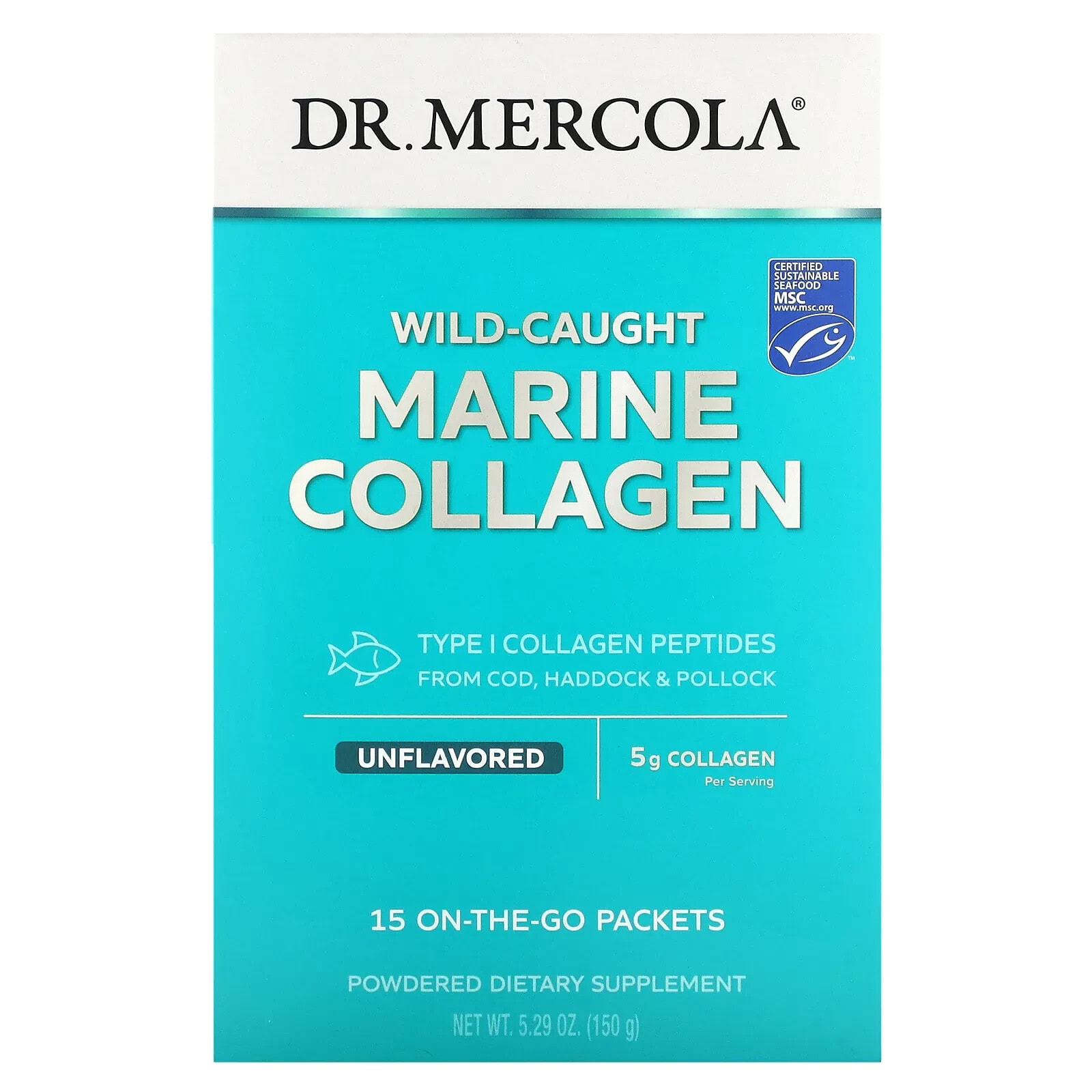 Dr. Mercola, Морской коллаген из диких животных, без добавок, 15 пакетиков
