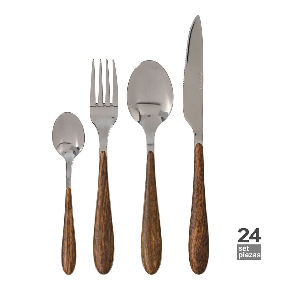 Cutlery Brown Silver Stainless steel ABS 19 x 8 x 27 cm 24 Pieces