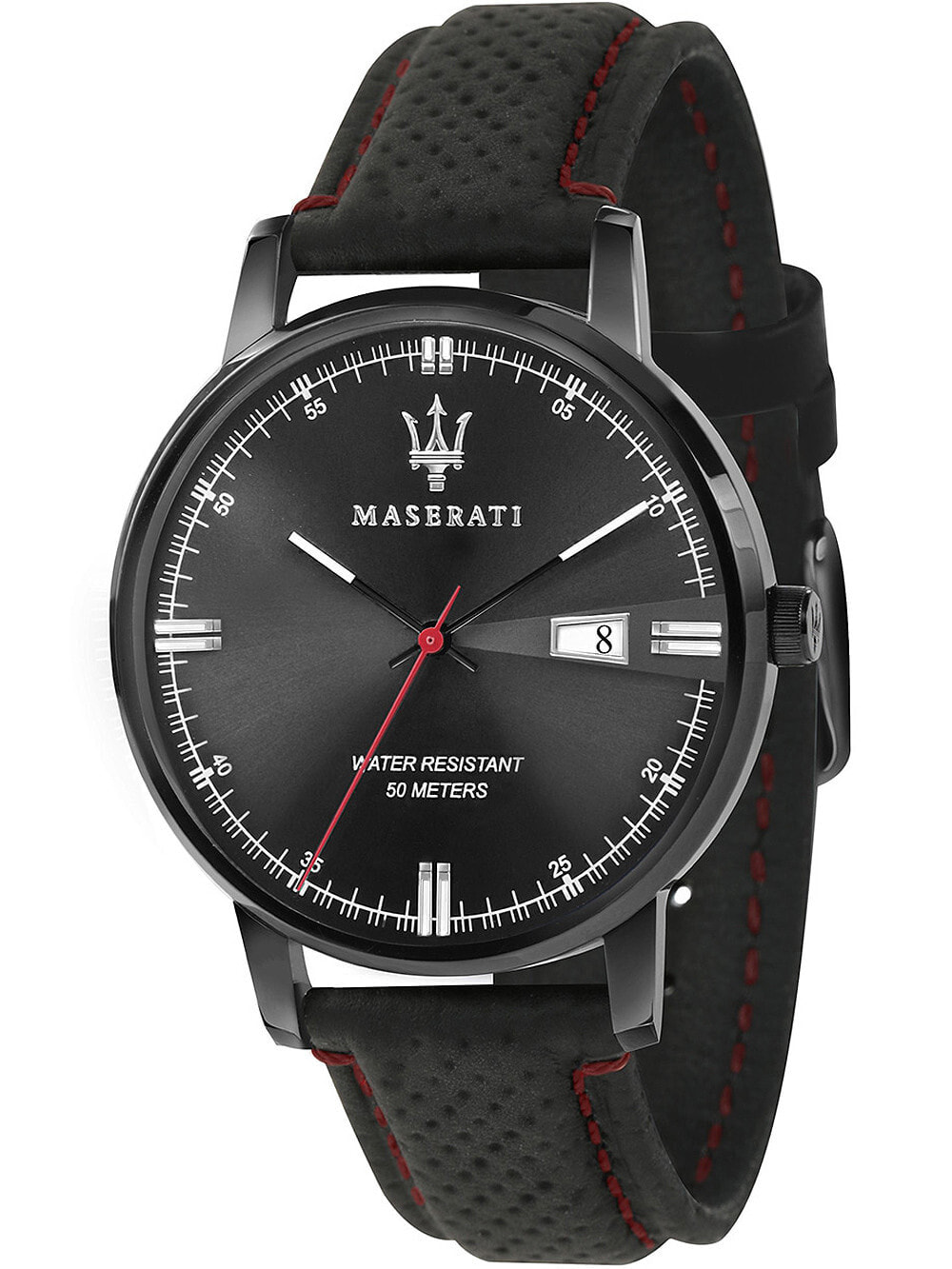 Мужские наручные часы с черным кожаным ремешком Maserati R8851130001 Eleganza mens 42mm 5ATM