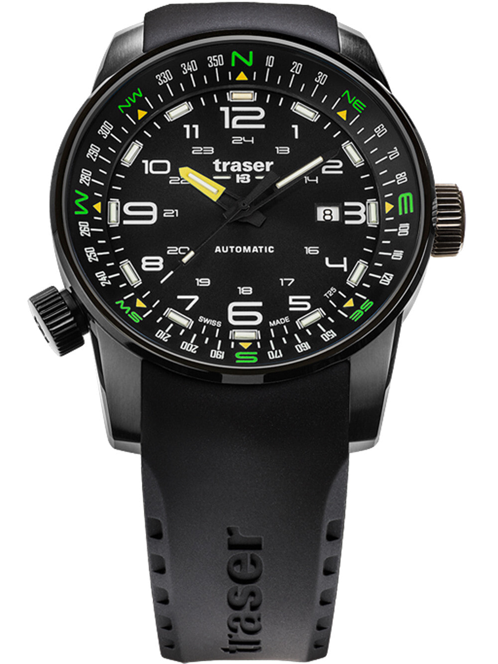 Мужские наручные часы с черным силиконовым ремешком  Traser H3 109741 P68 Pathfinder Automatik 46mm 10ATM