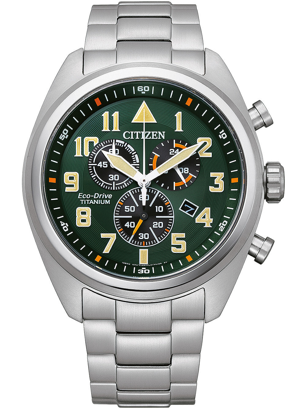 Мужские наручные часы с серебряным браслетом Citizen AT2480-81X Eco-Drive Super-Titanium chronograph 43mm 10ATM