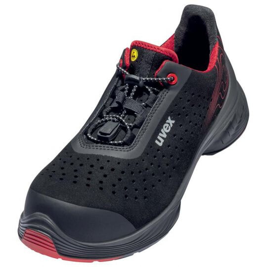 UVEX Arbeitsschutz 68372 - Unisex - Adult - Safety shoes - Black - Red - SRC - P - ESD - S1 - Speed laces