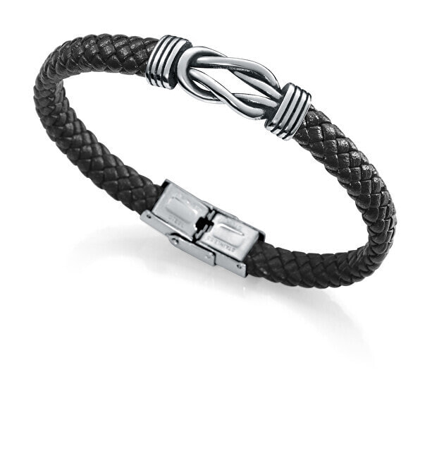 Мужской кожаный браслет черный плетеный Мужской кожаный браслет со стальным орнаментом Beat 1304P01010