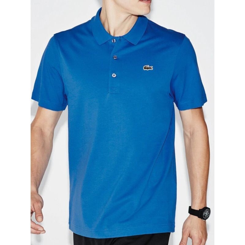 Мужская футболка-поло повседневная синяя с логотипом  Lacoste M L1212IN-SKG