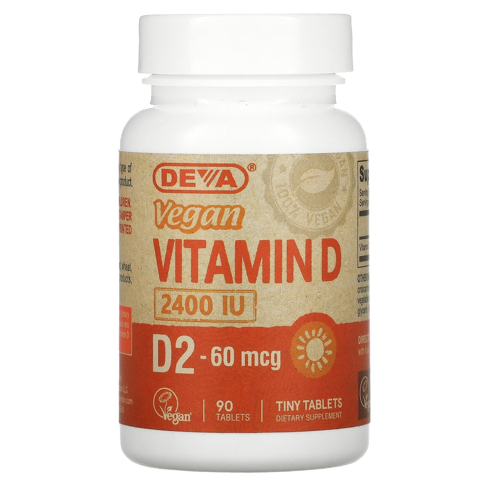 Deva, Веганский витамин D, D2, 20 мкг (800 МЕ), 90 таблеток