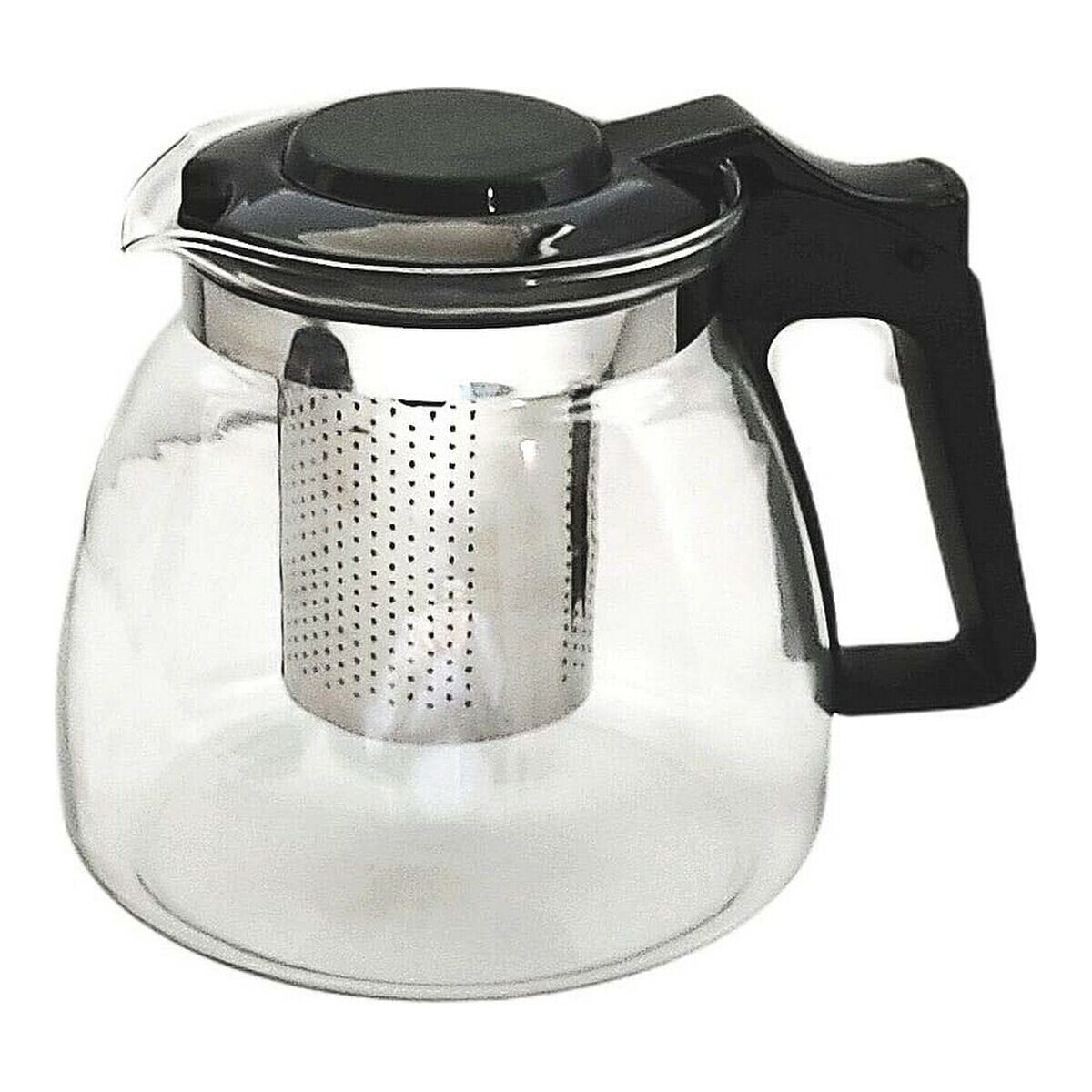 Teapot Black Transparent Silver Glass Plastic 900 ml