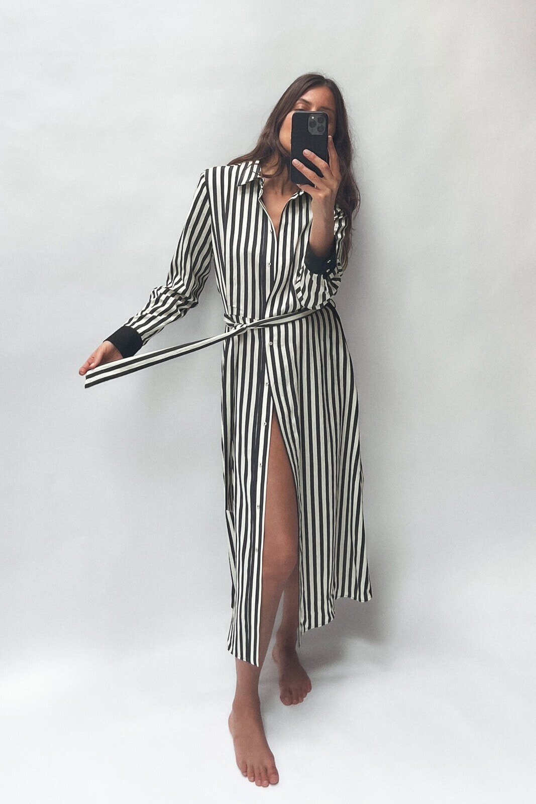 Striped midi shirt dress