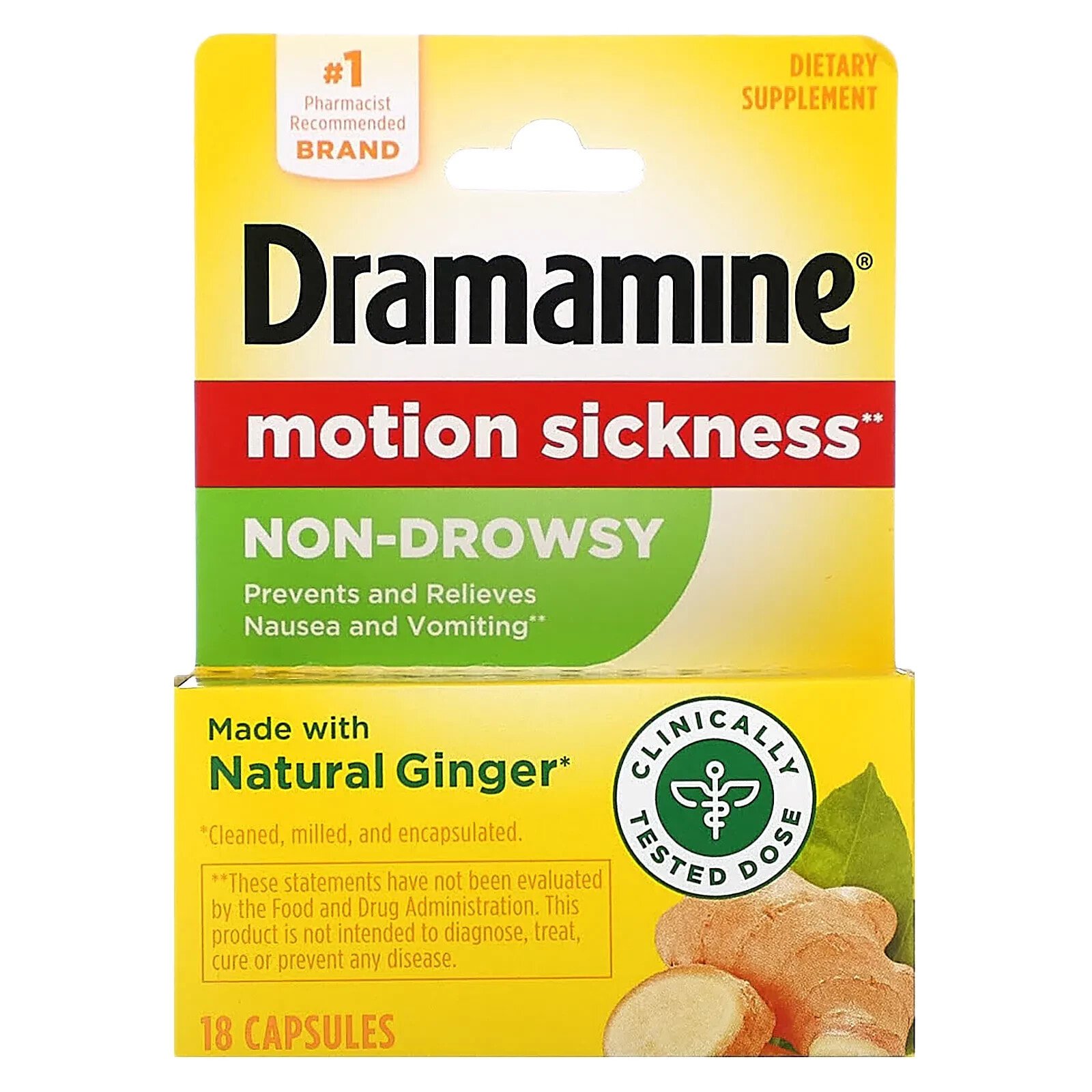 Motion Sickness, Non-Drowsy, 18 Capsules