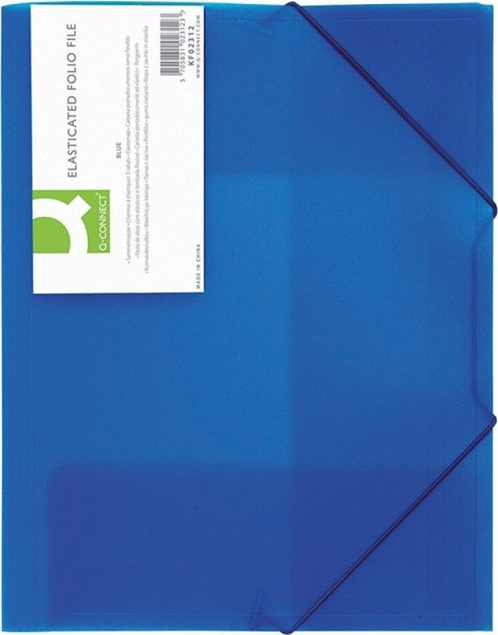 Школьный файл или папка Q-Connect Teczka z gumką PP, A4, 400mikr., 3-skrz., transparentna niebieska
