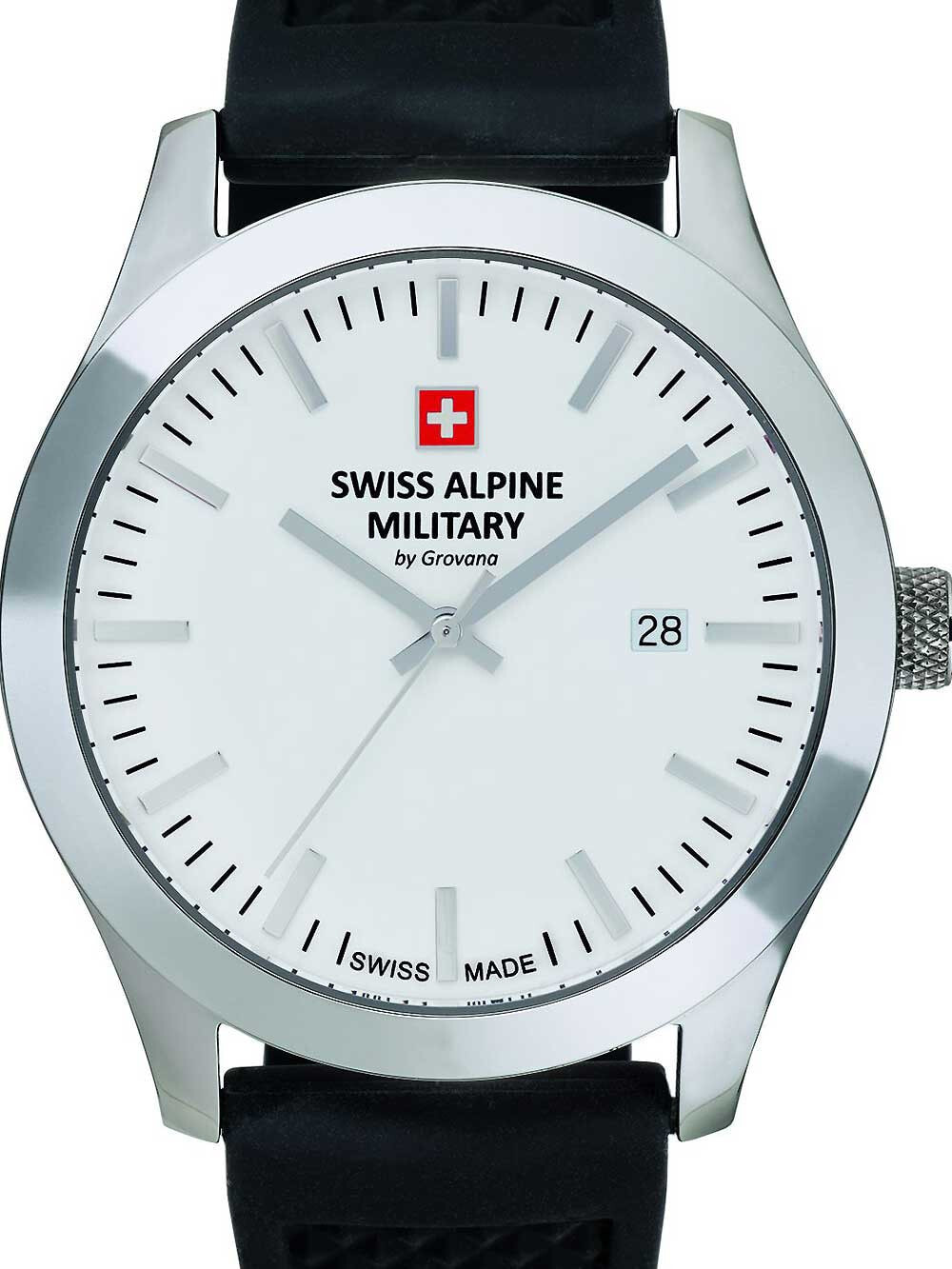 Мужские наручные часы с черным кожаным ремешком Swiss Alpine Military 7055.1833 sport mens 43mm 10ATM