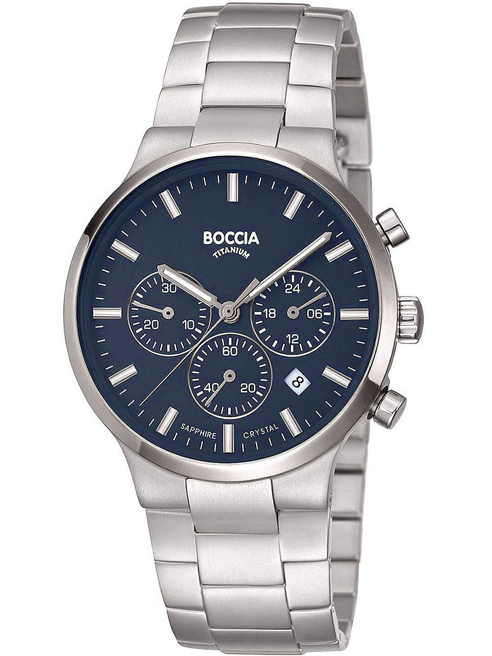 Мужские наручные часы с серебряным браслетом Boccia 3746-02 mens watch chronograph titanium 39mm 5ATM