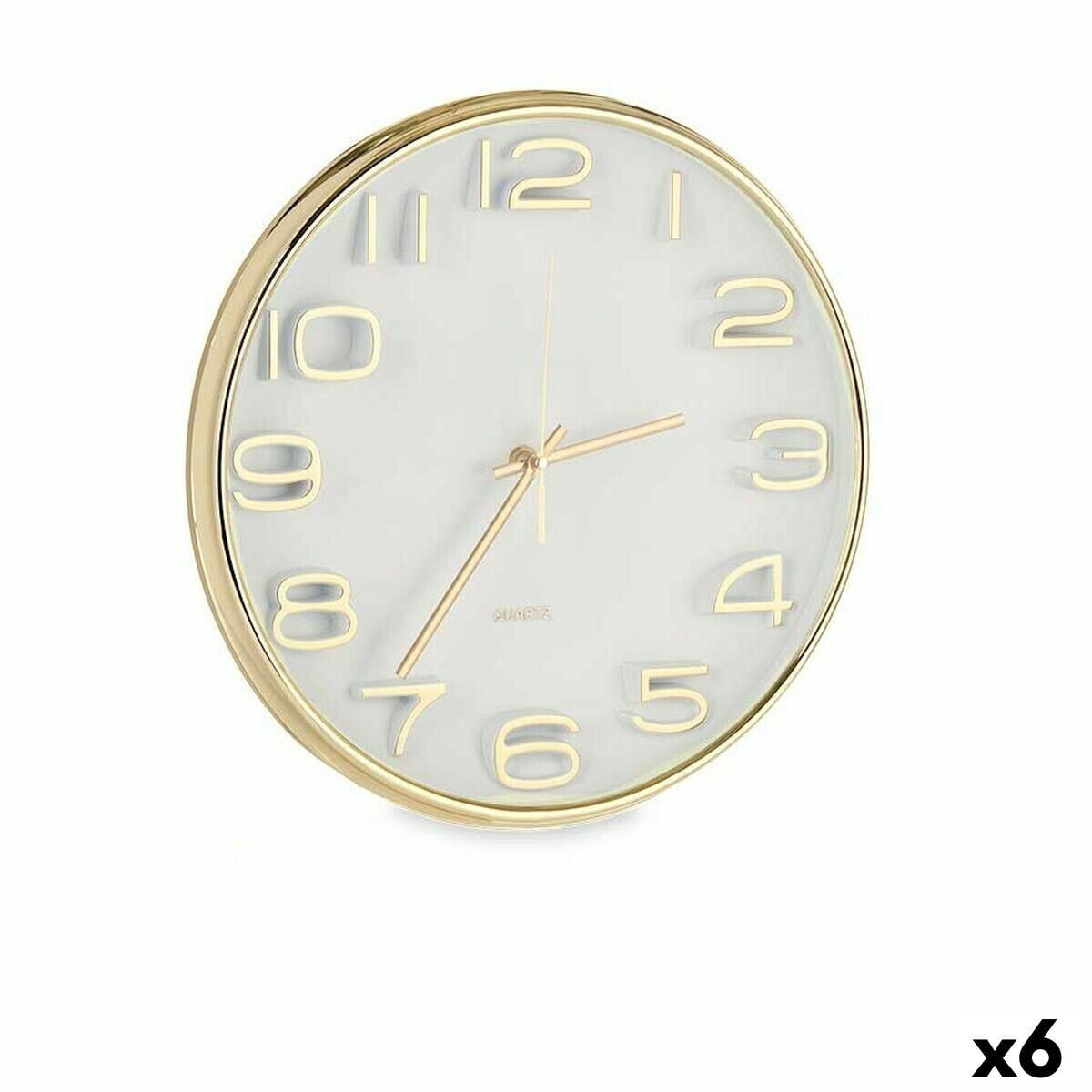 Настенное часы Квадратный Круглый Позолоченный Cтекло Пластик 33 x 33 x 5,5 cm (6 штук)