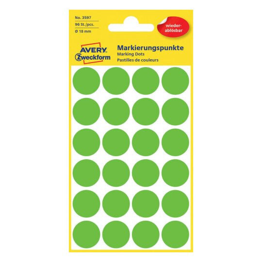 Avery Zweckform Avery 3597 - Green - Circle - Paper - 1.8 cm - 96 pc(s) - 24 pc(s)
