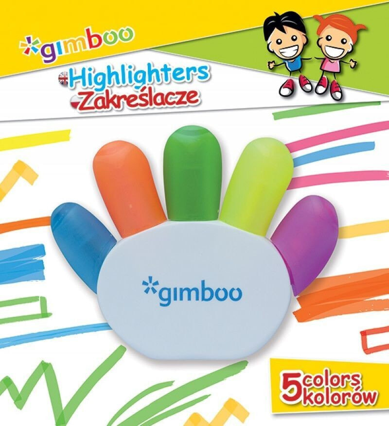 QConnect Zakreślacz Gimboo w kształcie rączki 5 kolorów blister 17056237-99