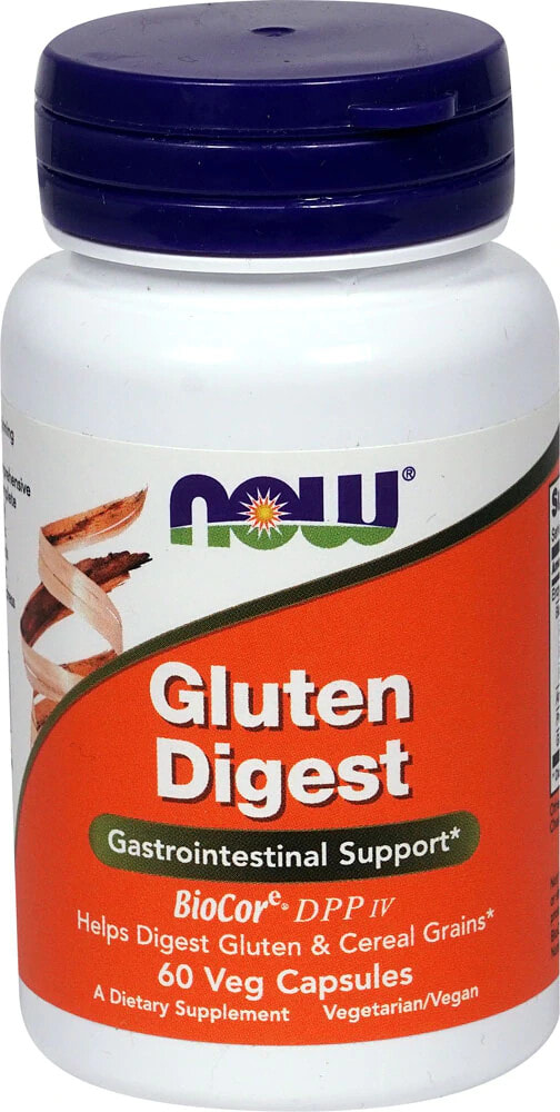 NOW Foods Gluten Digest Пищеварительные ферменты для улучшения усвоения глютена 60 растительных капсул