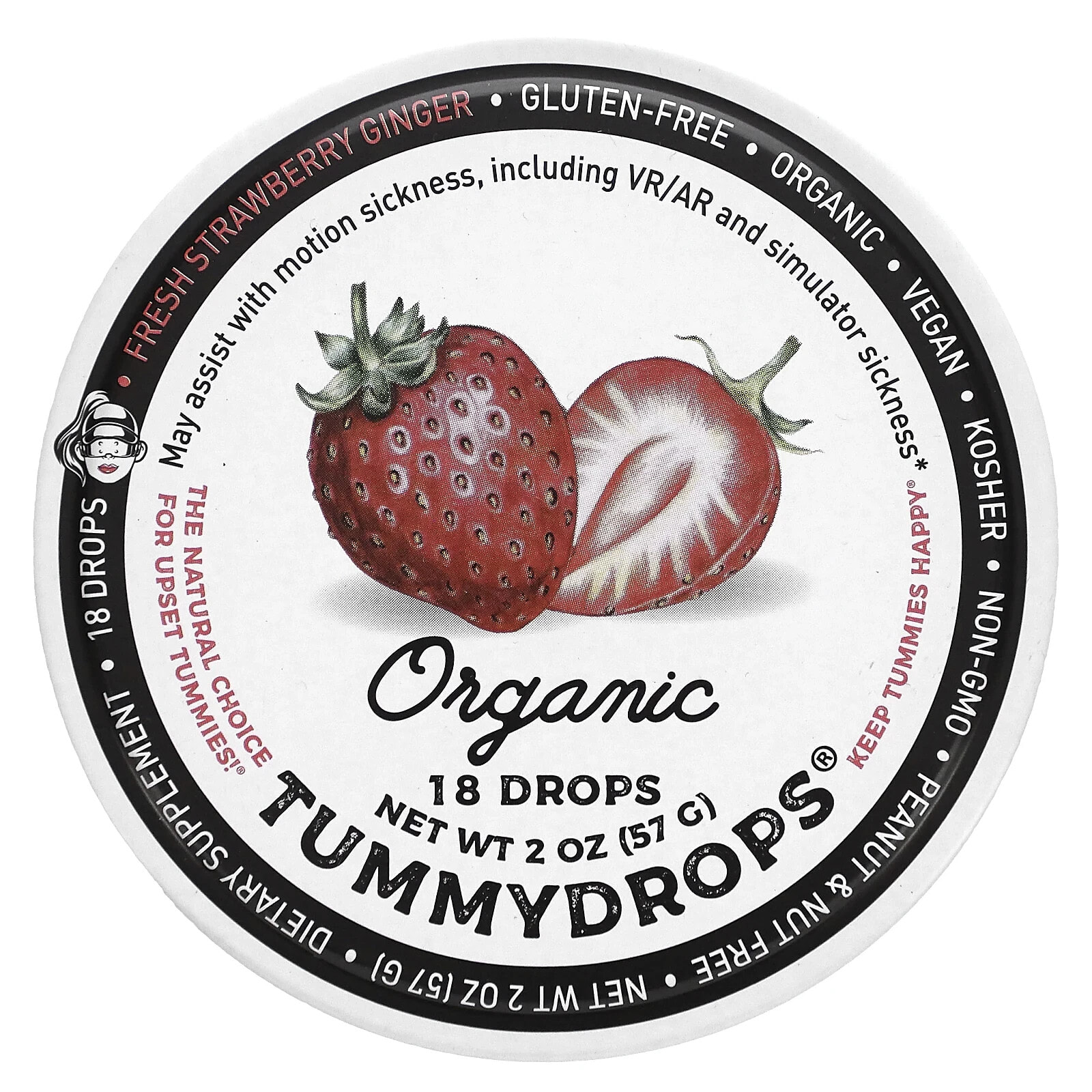 Tummydrops, Органический свежий клубничный имбирь, 18 капель, 57 г (2 унции)