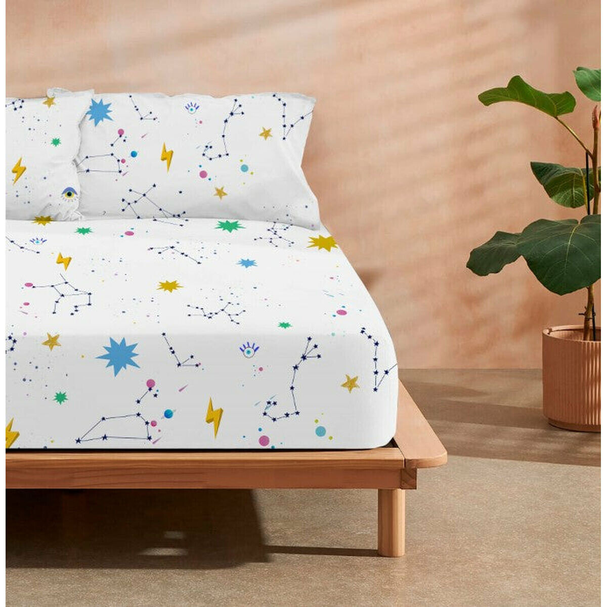 Fitted bottom sheet Decolores Cosmos Multicolour 180 x 200 cm