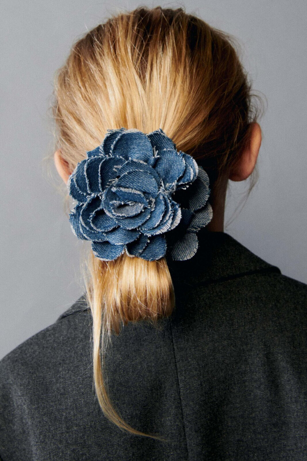 Denim-effect flower hair clip