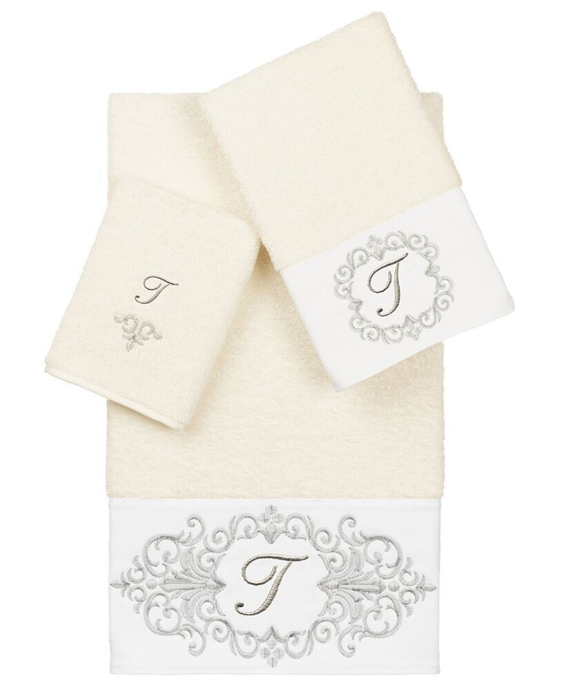 Linum Home textiles Turkish Cotton Monica Embellished Towel 3 Piece Set - Cream