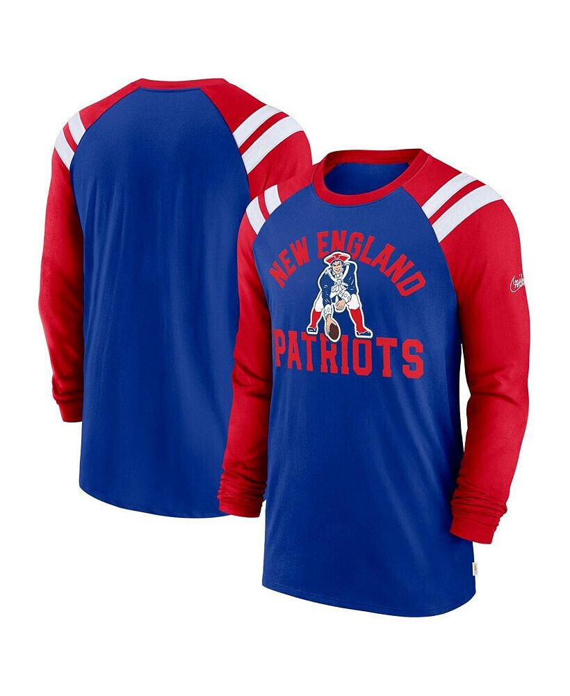 Nike men's Royal, Red New England Patriots Classic Arc Raglan Tri-Blend Long Sleeve T-shirt