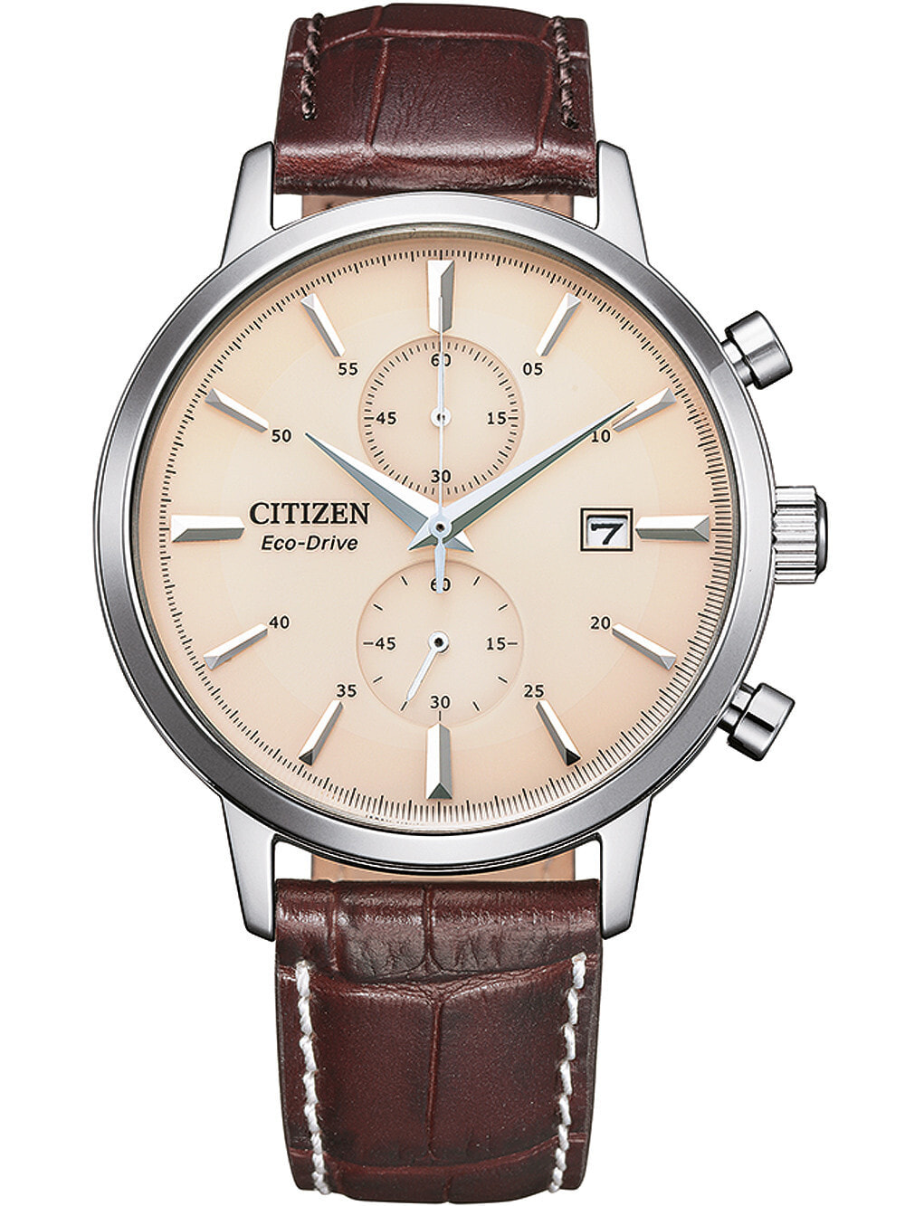 Мужские наручные часы с коричневым кожаным ремешком  Citizen CA7061-26X Eco-Drive chrono 42mm 5ATM