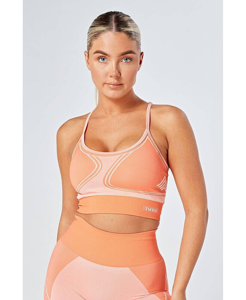 Twill Active recycled Colour Block Body Fit Seamless Sports Bra - Coral