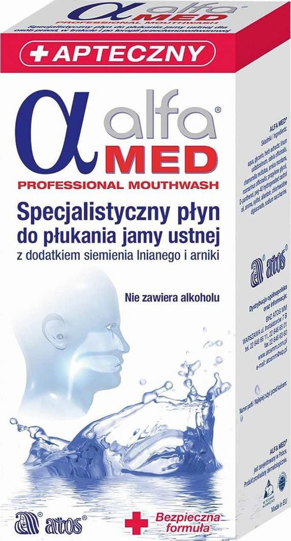 Alfa Med Professional Mouthwash Ополаскиватель полости рта и горла с экстрактами льняного семени и арники для людей до, во время и после противораковой терапии 200 мл