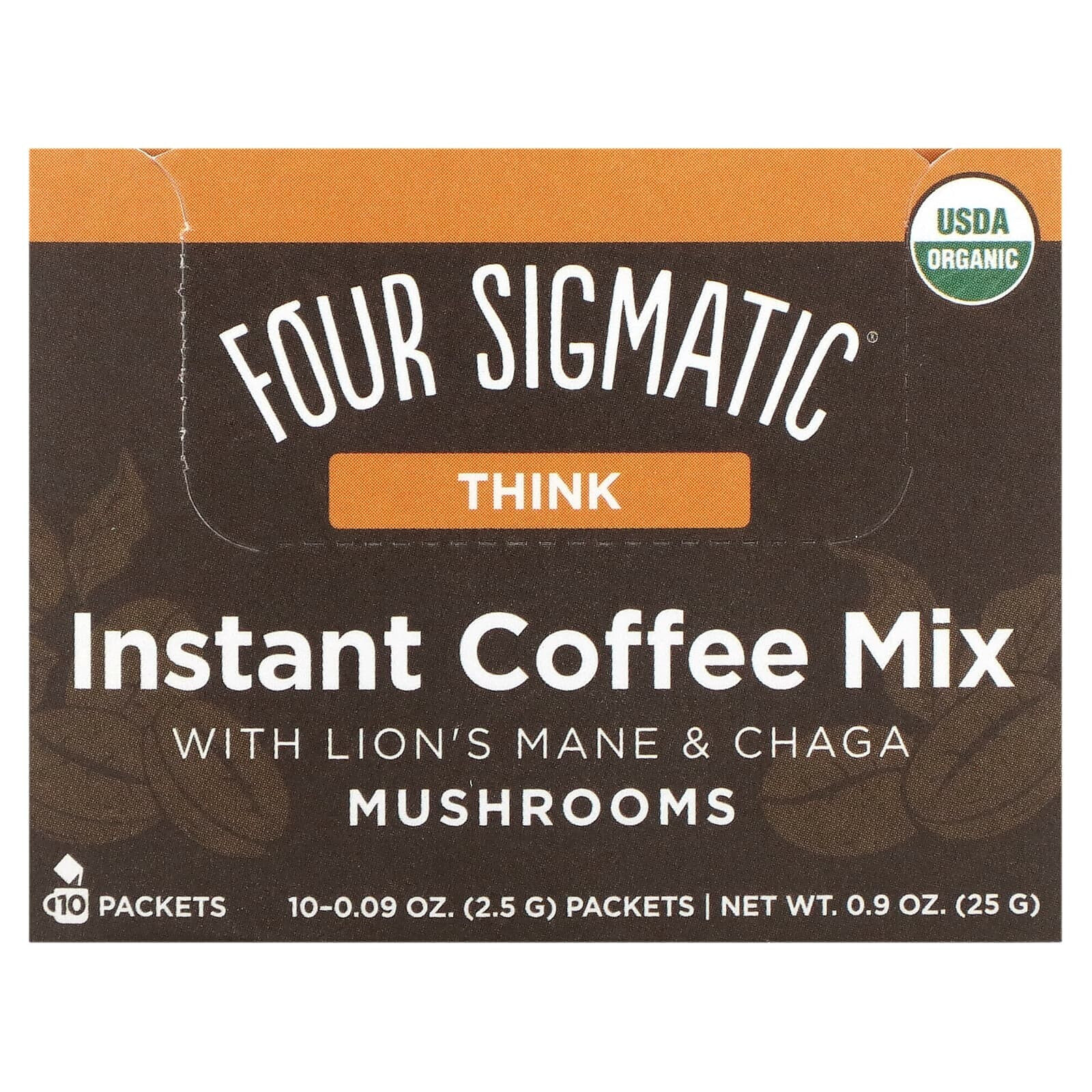 Think, Instant Organic Coffee with Lion's Mane & Chaga Mushrooms, Medium Roast, 10 Packets, 0.09 oz (2.5 g) Each