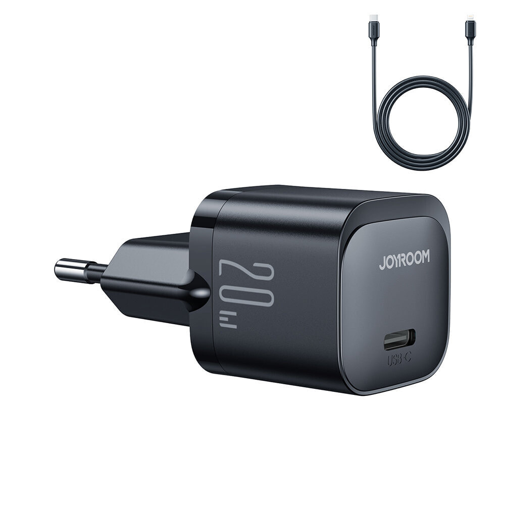 Mini ładowarka sieciowa USB-C 20W PD z kablem do iPhone Lightning czarna