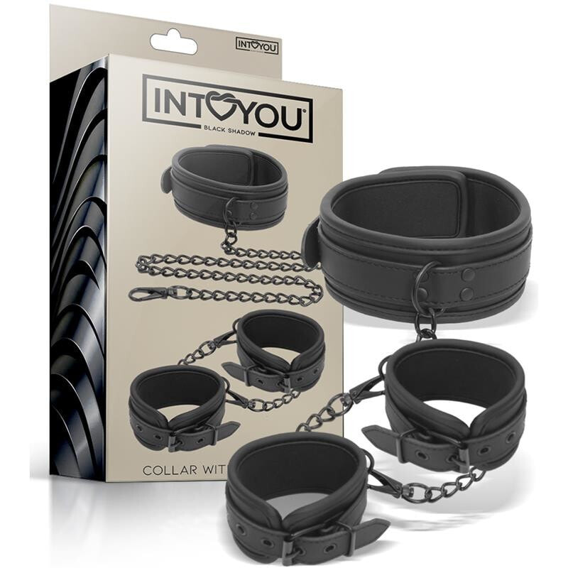 Наручники или фиксатор для БДСМ INTOYOU BLACK SHADOW Collar and Hand Cuffs Set Vegan Leather