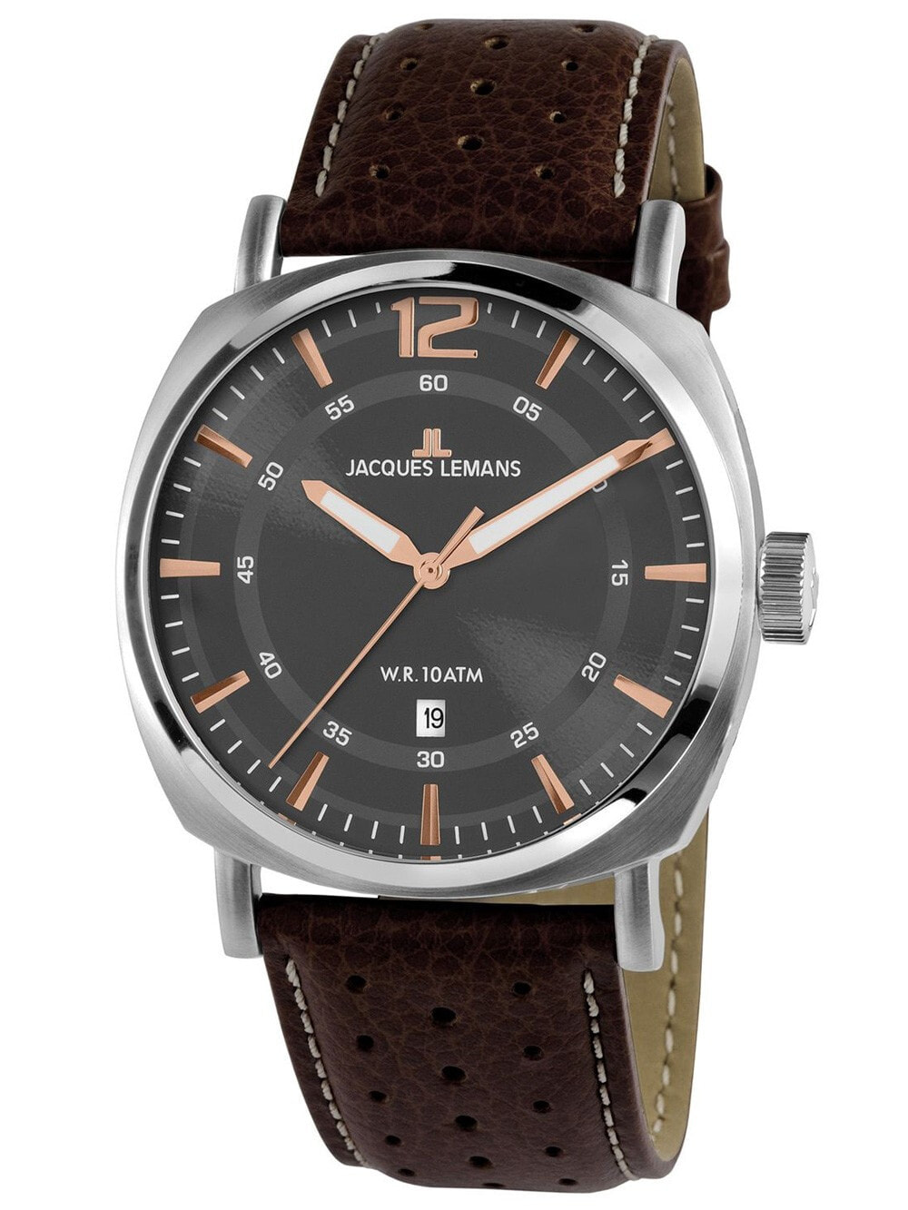 Мужские наручные часы с коричневым кожаным ремешком Jacques Lemans 1-1943D Lugano Mens 42mm 10ATM