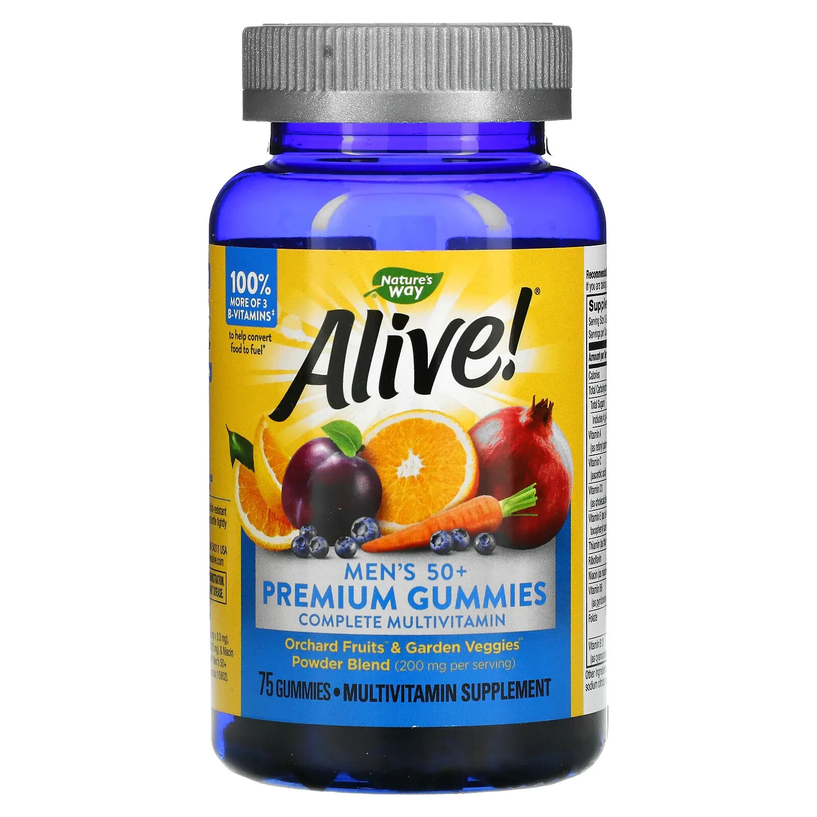 Alive!® Men's 50+ Premium Gummy Multivitamin, Orange, Grape & Cherry, 75 Gummies