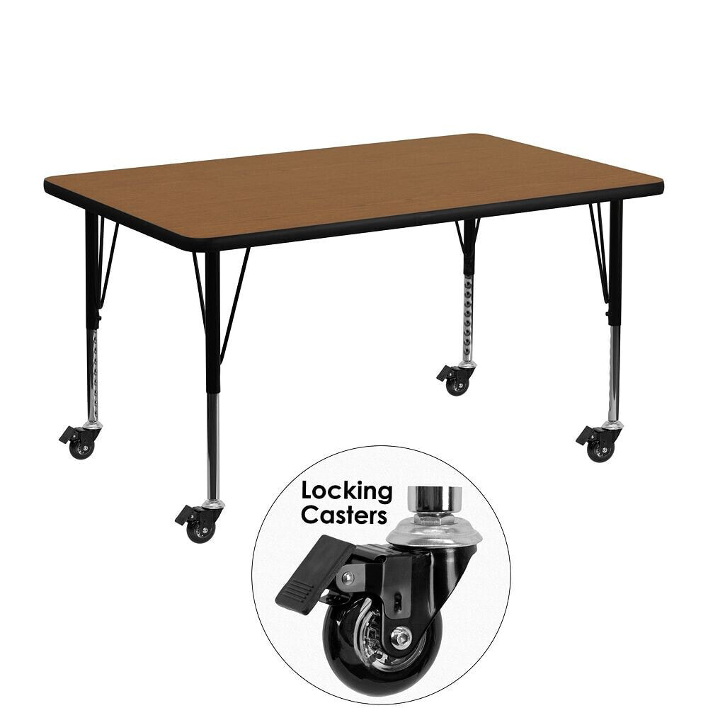 Flash Furniture mobile 30''W X 48''L Rectangular Oak Thermal Laminate Activity Table - Height Adjustable Short Legs