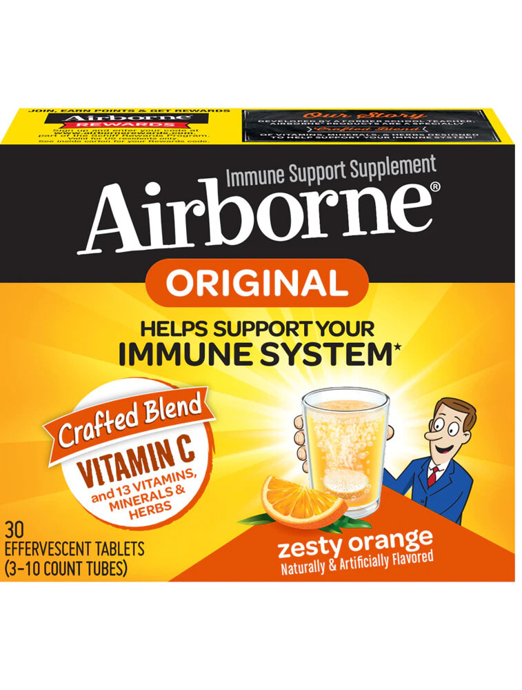 Airborne Effervescent Tablets Zesty Orange Vitamin C & E Zinc Immune Support -- 30 Effervescent Tablets