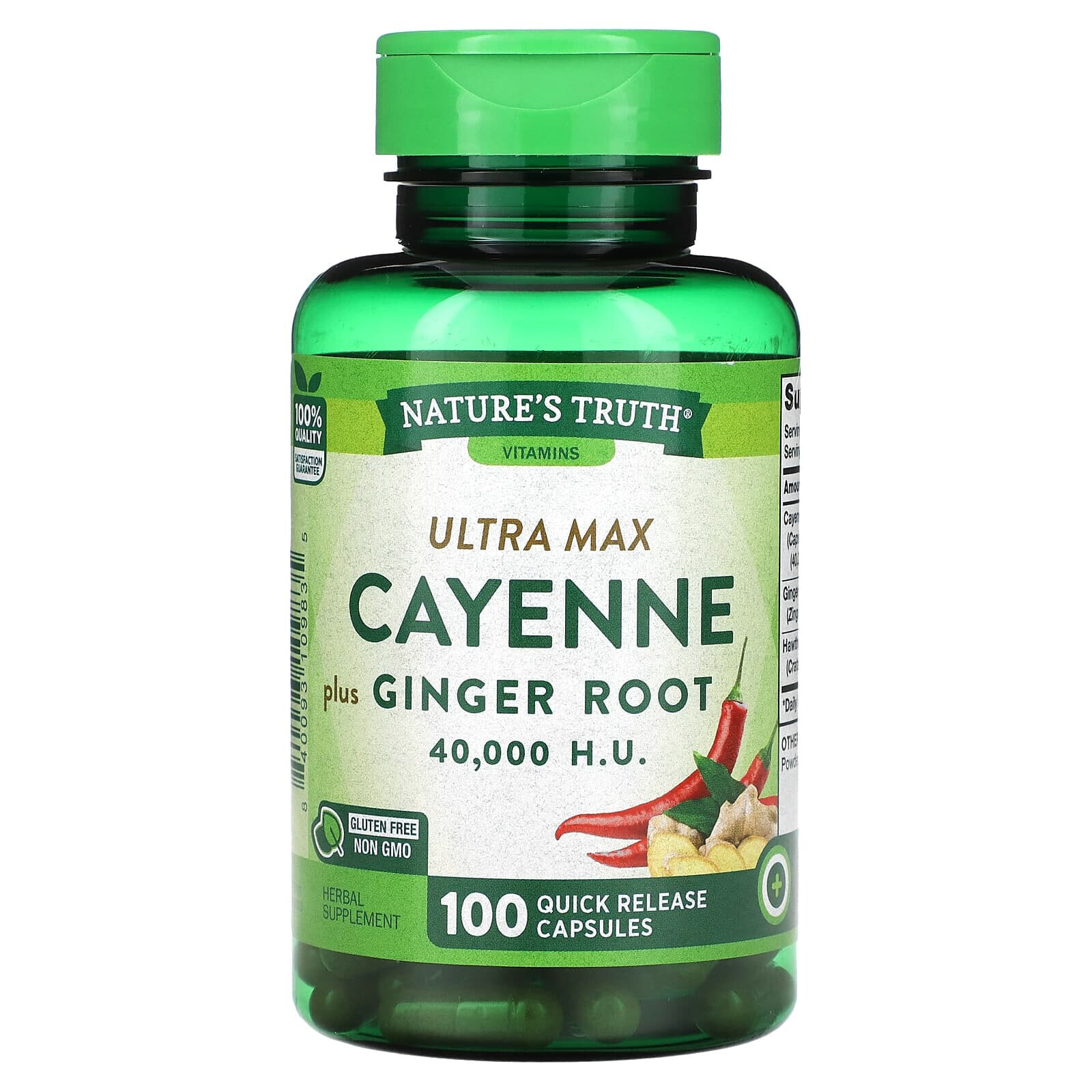 Nature's Truth, Vitamins, Ultra Max Cayenne с корнем имбиря, 100 капсул быстрого высвобождения