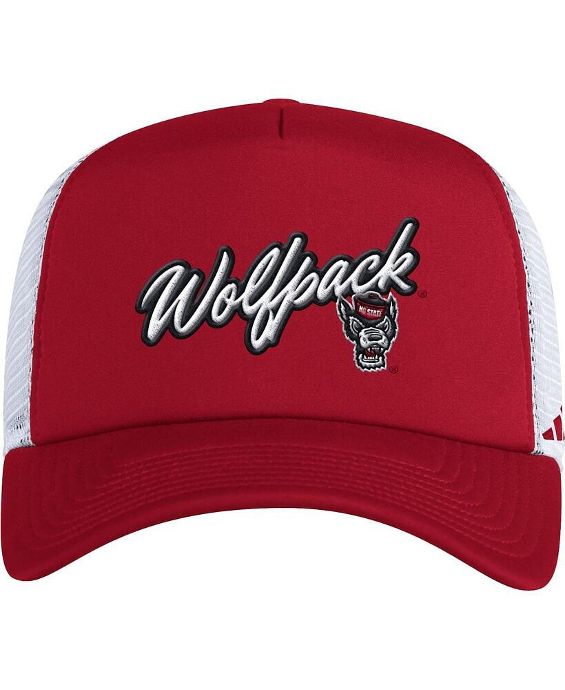 adidas men's Red NC State Wolfpack Script Trucker Snapback Hat