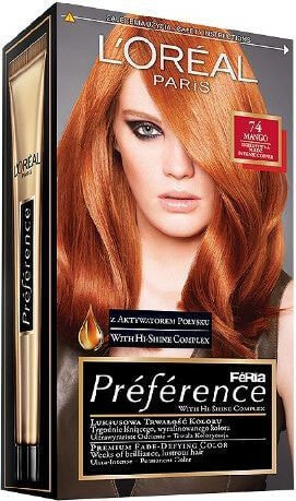 L'Oreal Paris Preference Hair Colour 7.4 Стойкая краска, придающая блеск волосам, оттенок медно-русый