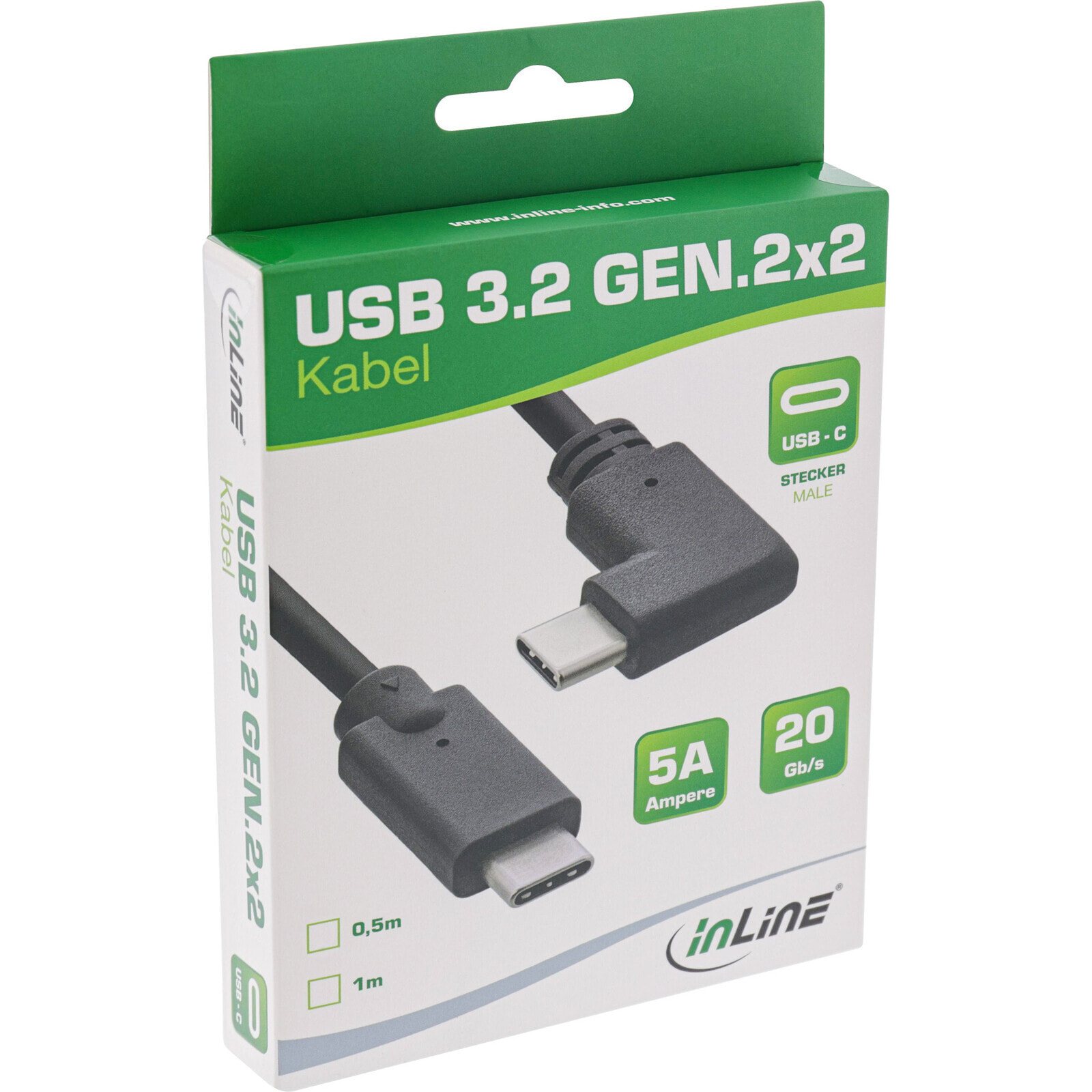 InLine USB 3.2 Gen.2 cable - USB Type-C male/male angled - black - 0.5m - 0.5 m - USB C - USB C - USB 3.2 Gen 2 (3.1 Gen 2) - 20000 Mbit/s - Black