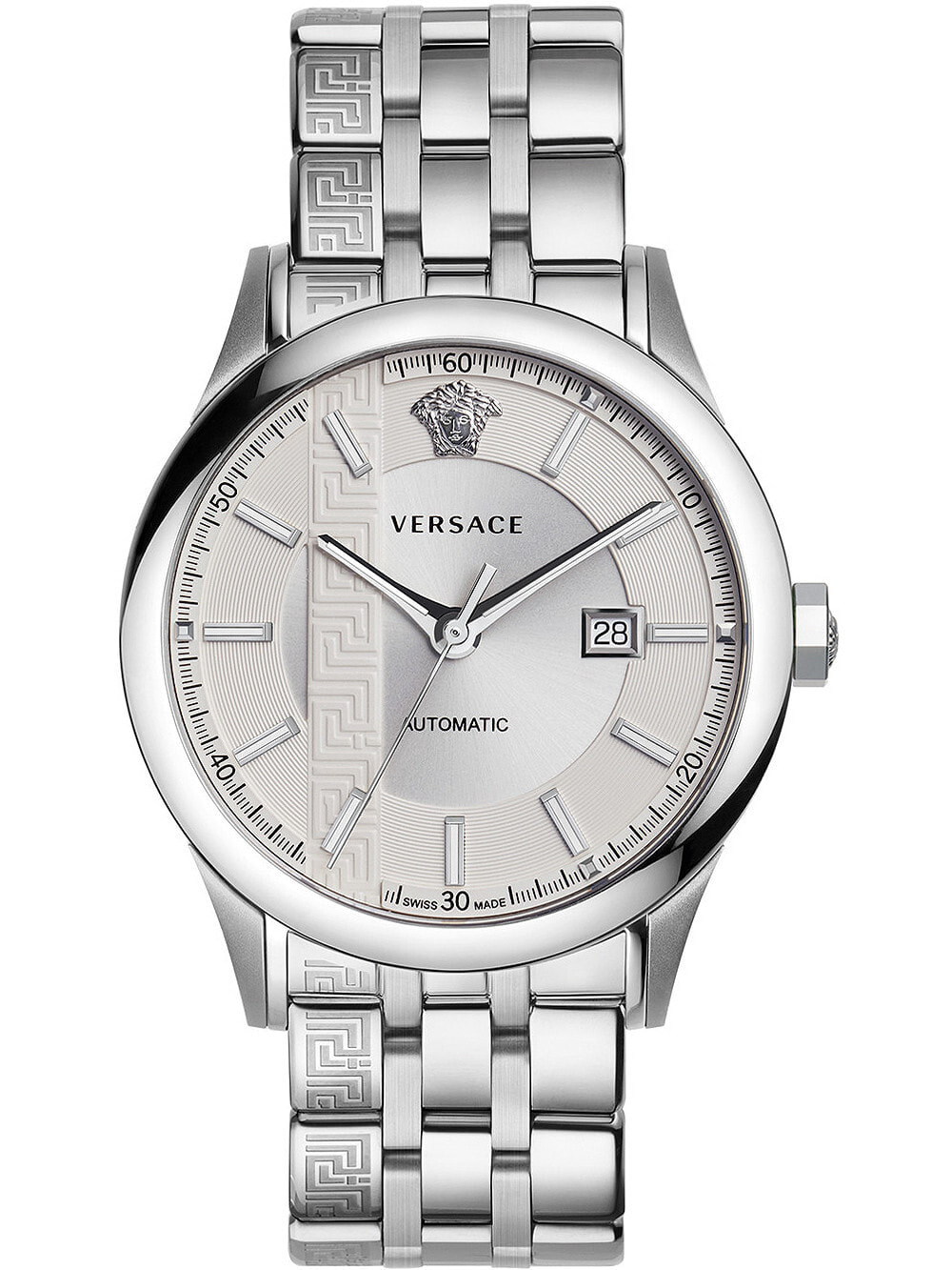 Мужские наручные часы с серебряным браслетом Versace V18040017 Aiakos automatic mens 44mm 5ATM