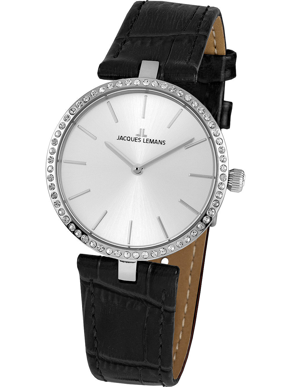 Женские наручные кварцевые часы Jacques Lemans  ремешок кожаный, базель декорирован камнями.