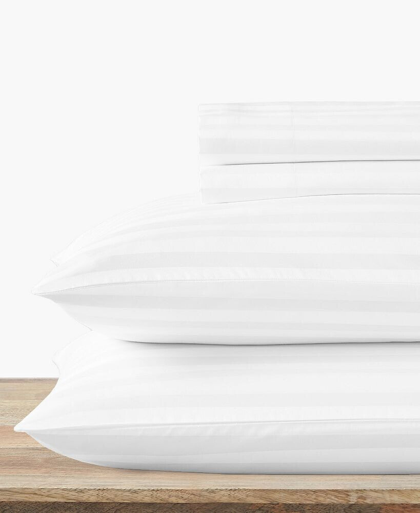 California Design Den luxury 500 Thread Count Striped Bed Sheets - Cotton Sateen Sheets Set, Soft, Breathable, Deep Pocket by - Full