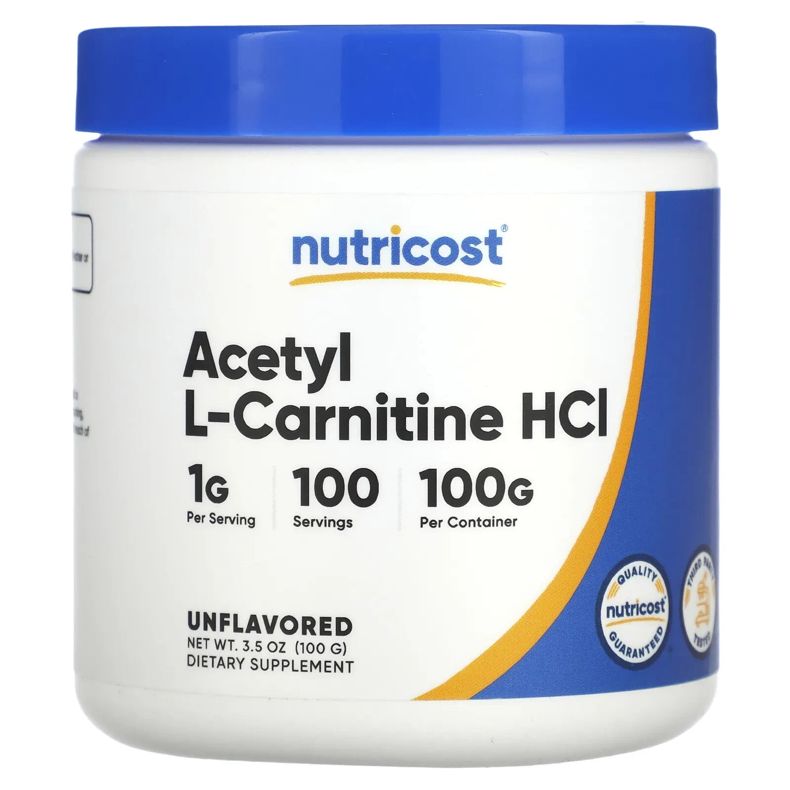 Nutricost, Acetyl L-Carnitine HCl, Unflavored, 1 g, 3.5 oz (100 g)