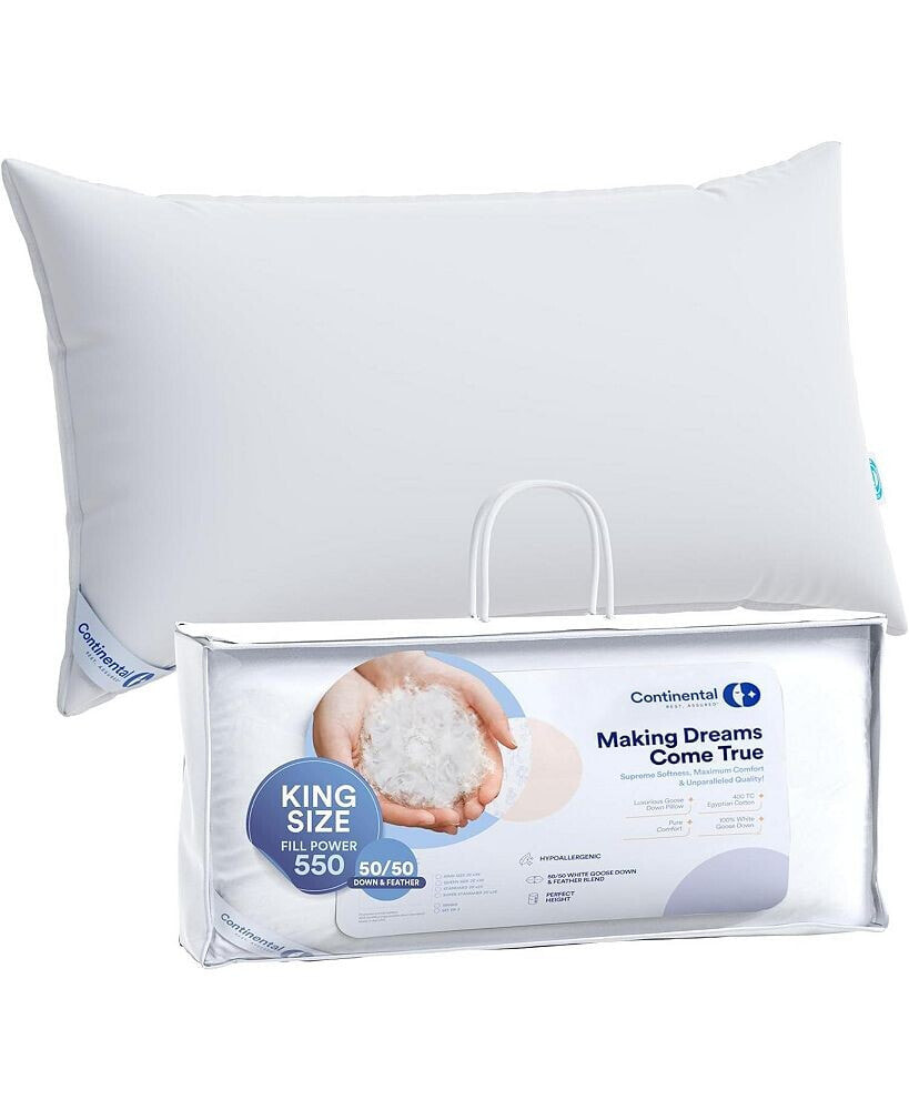 Continental Bedding luxury Down Pillows King Size Pack of 1 - 50% Down, 50% Feather