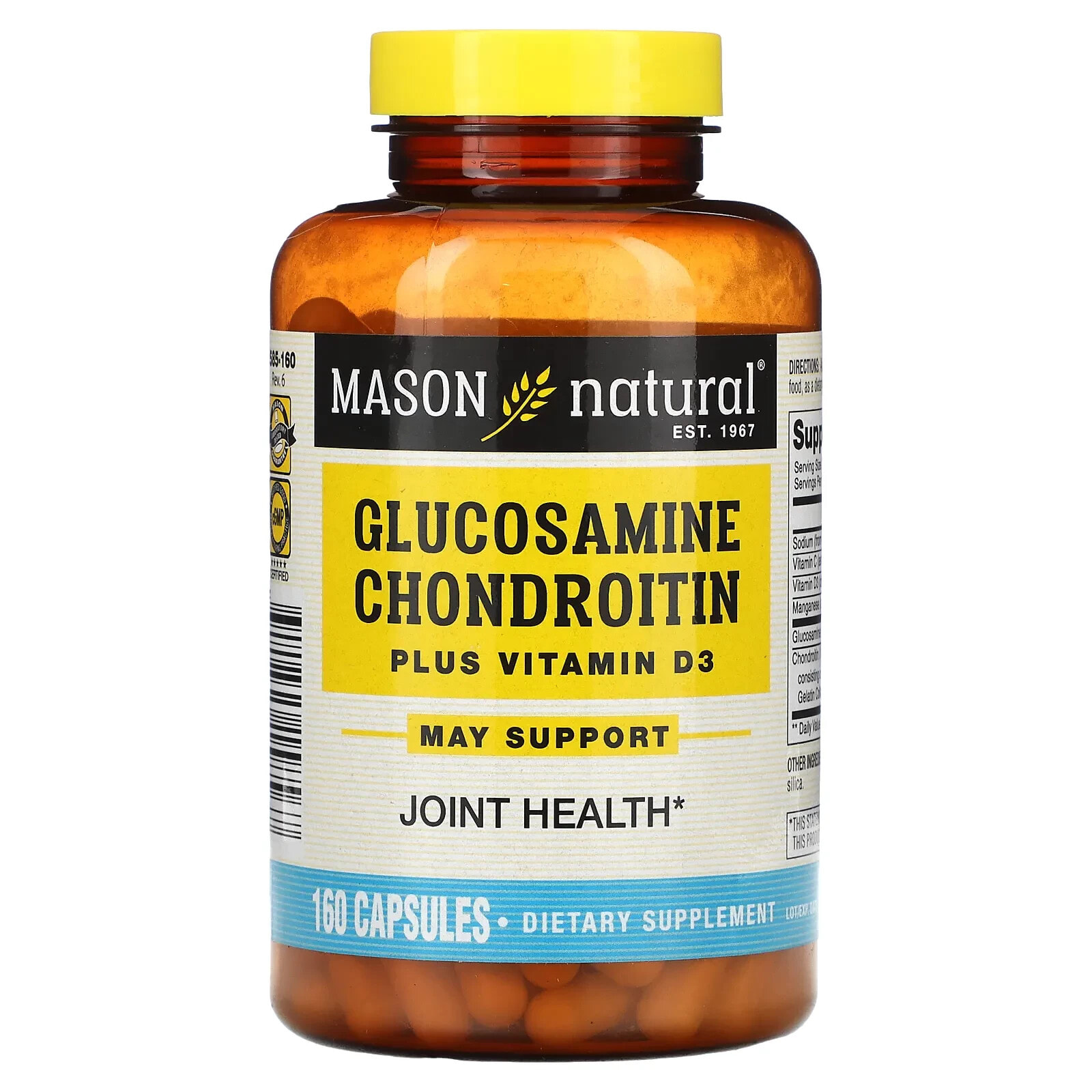 Mason Natural, Глюкозамин, хондроитин и витамин D3, 160 капсул